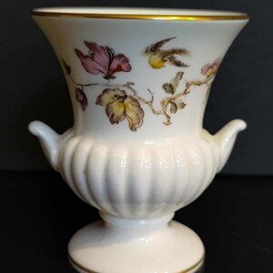 Wedgwood Bone China Small Footed Vase 3.5" Swallow bird flower design Gold Trim